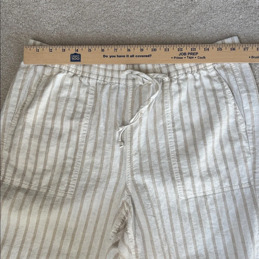J Crew Linen‎ Cotton Beige Cream Striped Pull On Pants Beach Women’s Large Tall